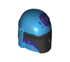 LEGO Dark Azure Helmet with Sides Holes with Mandalorian Warrior Purple Splotches (66548 / 87610)