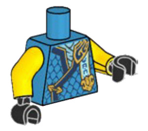 LEGO Donker azuurblauw Nya - Dragons Rising met Haar met Schouderpantser en Gezicht Masker Minifiguur Torso (973)