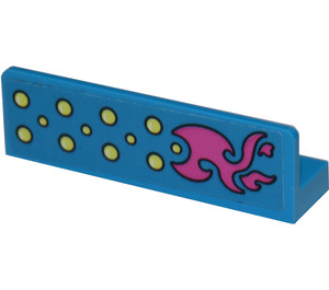 LEGO Dark Azure Panel 1 x 4 with Rounded Corners with yellow dots and pink pattern (left) Sticker (15207)