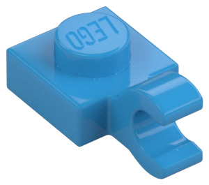 LEGO Mørk Azure Plade 1 x 1 med Vandret klip (Tykt åben 'O' klip) (52738 / 61252)