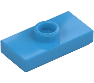 LEGO Mørk Azure Plade 1 x 2 med 1 Stud (med riller) (3794 / 15573)