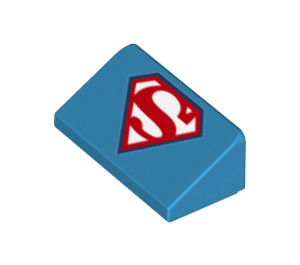 LEGO Dark Azure Slope 1 x 2 (31°) with Red superman symbol (34559 / 85984)