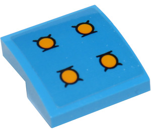 LEGO Dark Azure Steigung 2 x 2 Gebogen mit Vier Gelb dots Aufkleber (15068)