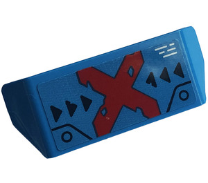 LEGO Dark Azure Spoiler with Handle with Letter 'X', Triangles, Lines, Rings Sticker (98834)