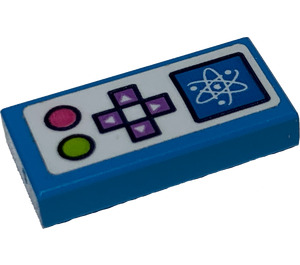 LEGO Dark Azure Tile 1 x 2 with Radio Controls, Red and Green Buttons Sticker with Groove (3069)
