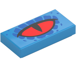 LEGO Dark Azure Tile 1 x 2 with Red Eye with Blue with Groove (3069 / 104841)