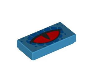 LEGO Dark Azure Tile 1 x 2 with Red Eye with Blue with Groove (3069 / 104841)