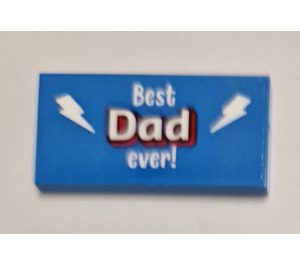 LEGO Dark Azure Tile 2 x 4 with 'Best Dad Ever!' Sticker (87079)
