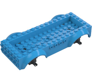 LEGO Dark Azure Vehicle Base 8 x 16 x 2.5 with Dark Stone Gray Wheel Holders with 3 Holes (18937)