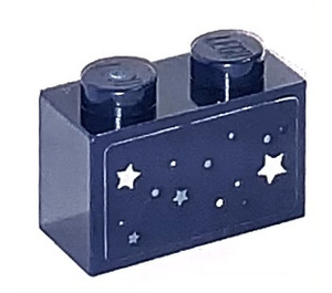LEGO Bleu foncé Brique 1 x 2 avec Stars at night Autocollant avec tube inférieur (3004)