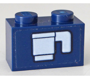 LEGO Dark Blue Brick 1 x 2 with White Cup Sticker with Bottom Tube (3004)