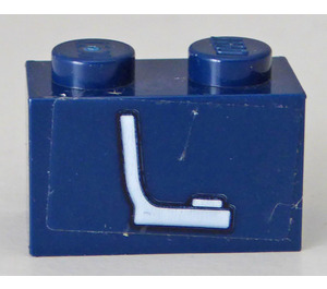 LEGO Bleu foncé Brique 1 x 2 avec blanc Siège Autocollant avec tube inférieur (3004)