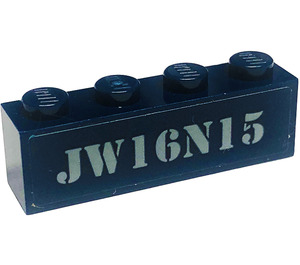 LEGO Dark Blue Brick 1 x 4 with 'JW16N15' Sticker (3010)