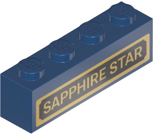 LEGO Dark Blue Brick 1 x 4 with ‘SAPPHIRE STAR’ (Gold Letters) Sticker (3010)