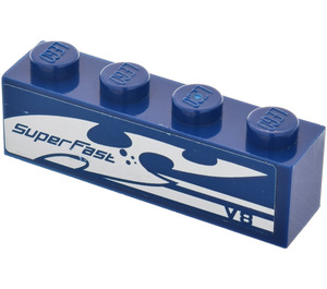LEGO Dark Blue Brick 1 x 4 with Super Fast V8 (Left) Sticker (3010)