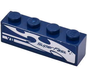 LEGO Donkerblauw Steen 1 x 4 met 'V8 SuperFast' (Rechtsaf) Sticker (3010)