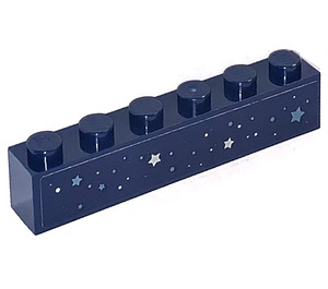 LEGO Dark Blue Brick 1 x 6 with Stars at night Sticker (3009)