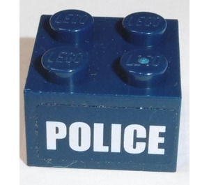 LEGO Blu scuro Mattoncino 2 x 2 con 'Polizia' Adesivo (3003)