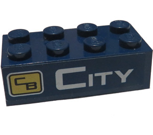 LEGO Donkerblauw Steen 2 x 4 met 'BANK' en City Bank logo Links Sticker (3001)