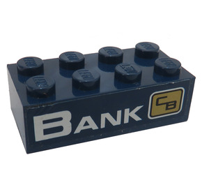 LEGO Dark Blue Brick 2 x 4 with 'BANK' and City Bank Logo Right Sticker (3001)