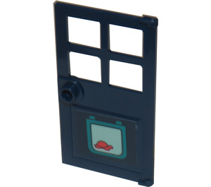 LEGO Dark Blue Door 1 x 4 x 6 with 4 Panes and Stud Handle with Coral Turtle on Pet Door Sticker (60623)