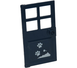 LEGO Dark Blue Door 1 x 4 x 6 with 4 Panes and Stud Handle with Snow and White Paw Prints Sticker (60623)