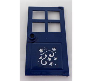 LEGO Dark Blue Door 1 x 4 x 6 with 4 Panes and Stud Handle with White Decoration Sticker (60623)