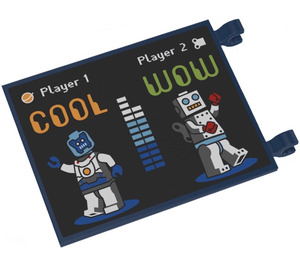 LEGO Dark Blue Flag 6 x 4 with 2 Connectors with ‘COOL’ and ‘WOW’ Robots Sticker (2525)