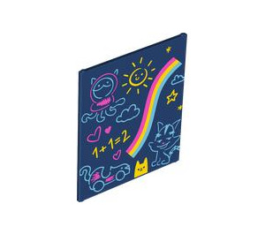 LEGO Dark Blue Glass for Frame 1 x 6 x 6 with Rainbow and Chalk Drawings (42509 / 104476)