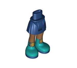 LEGO Dark Blue Hip with Basic Curved Skirt with Dark Turquoise Boots with Gold Buckles with Thick Hinge (35634)