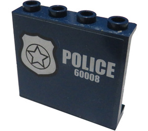 LEGO Dark Blue Panel 1 x 4 x 3 with 'POLICE' and '60008' and Silver Badge (Left) Sticker with Side Supports, Hollow Studs (60581)