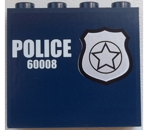 LEGO Dark Blue Panel 1 x 4 x 3 with White 'POLICE' and '60008' and Silver Badge (Right) Sticker with Side Supports, Hollow Studs (60581)