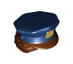 LEGO Dark Blue Police Hat with Gold Badge and Hair in Bun (30725 / 101307)