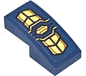 LEGO Dark Blue Slope 1 x 2 Curved with Golden Decoration Sticker (11477)