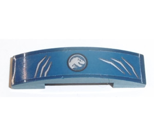 LEGO Dark Blue Slope 1 x 4 Curved Double with 'Jurassic World' logo, Scratches Sticker (93273)