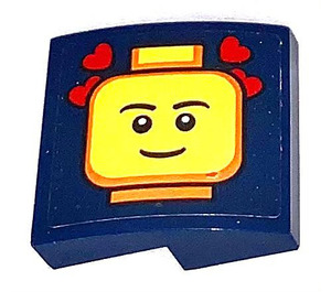 LEGO Dark Blue Slope 2 x 2 Curved with Head with Hearts Sticker (15068)