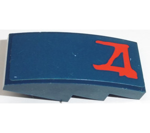 LEGO Dark Blue Slope 2 x 4 Curved with Red Stylized 'A' Sticker (93606)