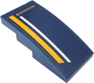 LEGO Dark Blue Slope 2 x 4 Curved with Vent and White, Orange Stripes on the Left Side Sticker (93606)