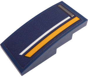 LEGO Dark Blue Slope 2 x 4 Curved with Vent and White, Orange Stripes on the Right Side Sticker (93606)