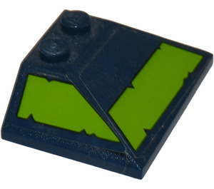 LEGO Dark Blue Slope 3 x 4 Double (45° / 25°) with Lime Stripe with Cut Out Edges on Front and Trapeze on Right Side Sticker (4861)