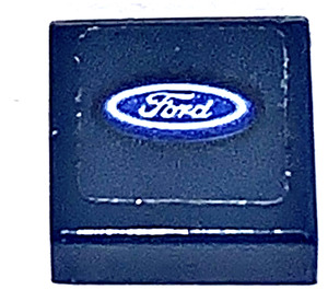 LEGO Mørk blå Tile 1 x 1 med Ford Klistremerke med Rille (3070)