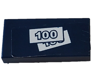 LEGO Dark Blue Tile 1 x 2 with '100' Banknotes Sticker with Groove (3069)