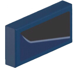 LEGO Dark Blue Tile 1 x 2 with Black Shape (Right) Sticker with Groove (3069)
