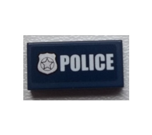 LEGO Dark Blue Tile 1 x 2 with Police Badge Sticker with Groove (3069)