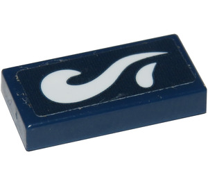 LEGO Dark Blue Tile 1 x 2 with Splash Pattern (Right) Sticker with Groove (3069)