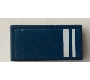 LEGO Dark Blue Tile 1 x 2 with White Lines Sticker with Groove (3069)