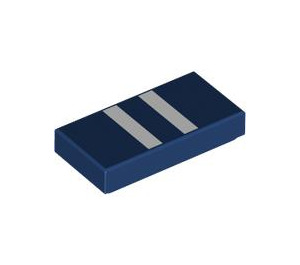 LEGO Dark Blue Tile 1 x 2 with White Stripes with Groove (3069 / 107508)