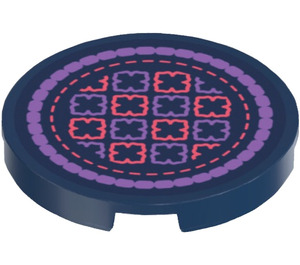 LEGO Dark Blue Tile 2 x 2 Round with Patterned Rug Sticker with Bottom Stud Holder (14769)