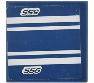 LEGO Donkerblauw Tegel 2 x 2 met 555 en Wit Lines Sticker met groef (3068)
