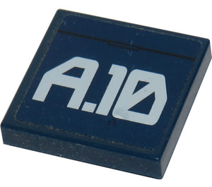LEGO Dark Blue Tile 2 x 2 with 'A.10' Sticker with Groove (3068)